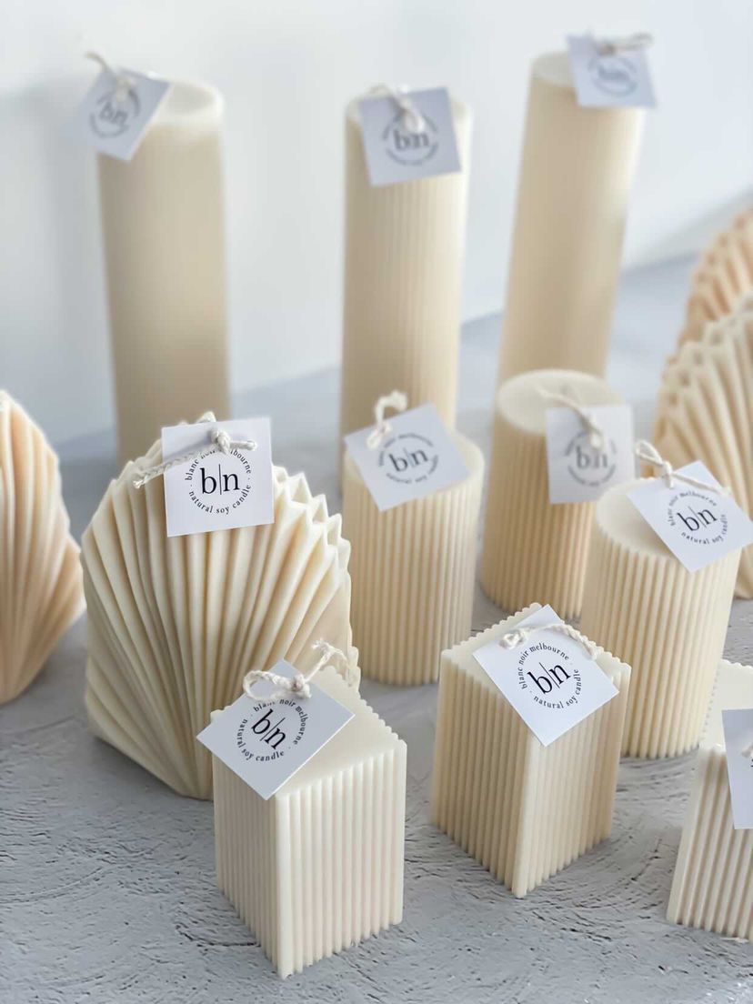 9cm Square Ribbed Pillar Candle