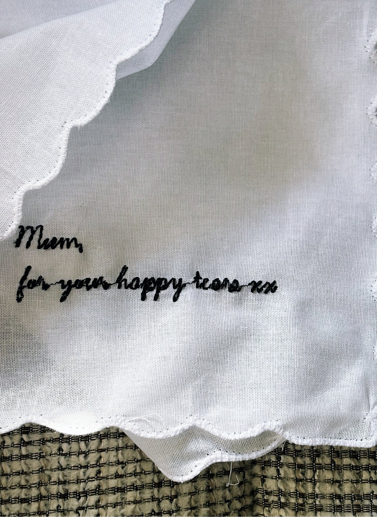 Embroidered Scalloped Keepsake Handkerchief