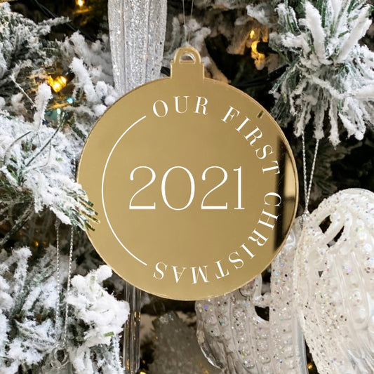 Our First Christmas 2021 Ornament - Gold Mirror Acrylic