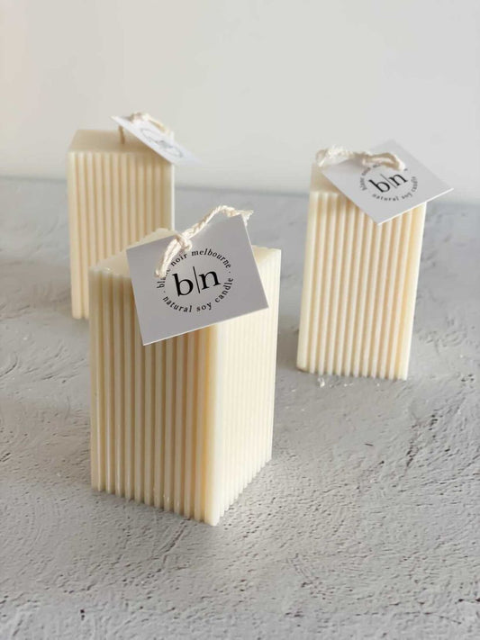 9cm Square Ribbed Pillar Candle