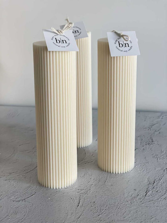 20cm Round Ribbed Pillar Candle